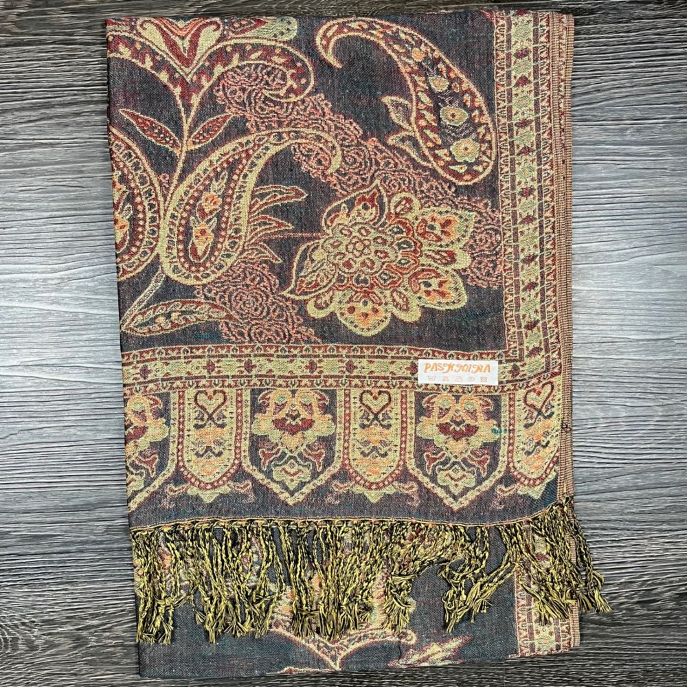 Pashmina Paisley Floral Jacquard Shawl Scarf Wrap Burgundy Gold Teal Fringe‎ NEW